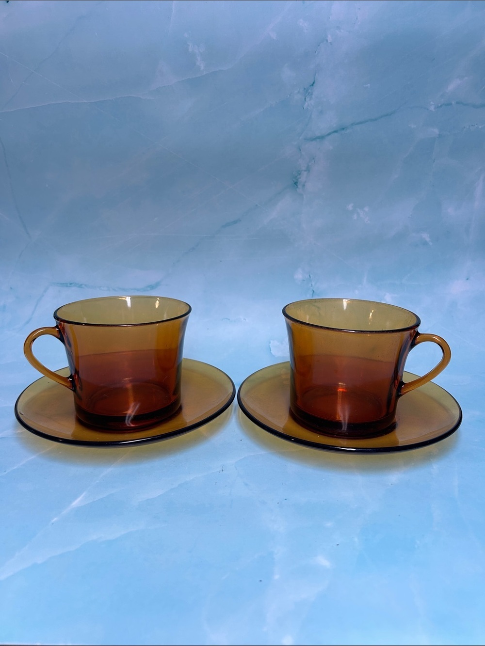 Set of 4 pcs Duralex France Amber glass coffee mug and saucer